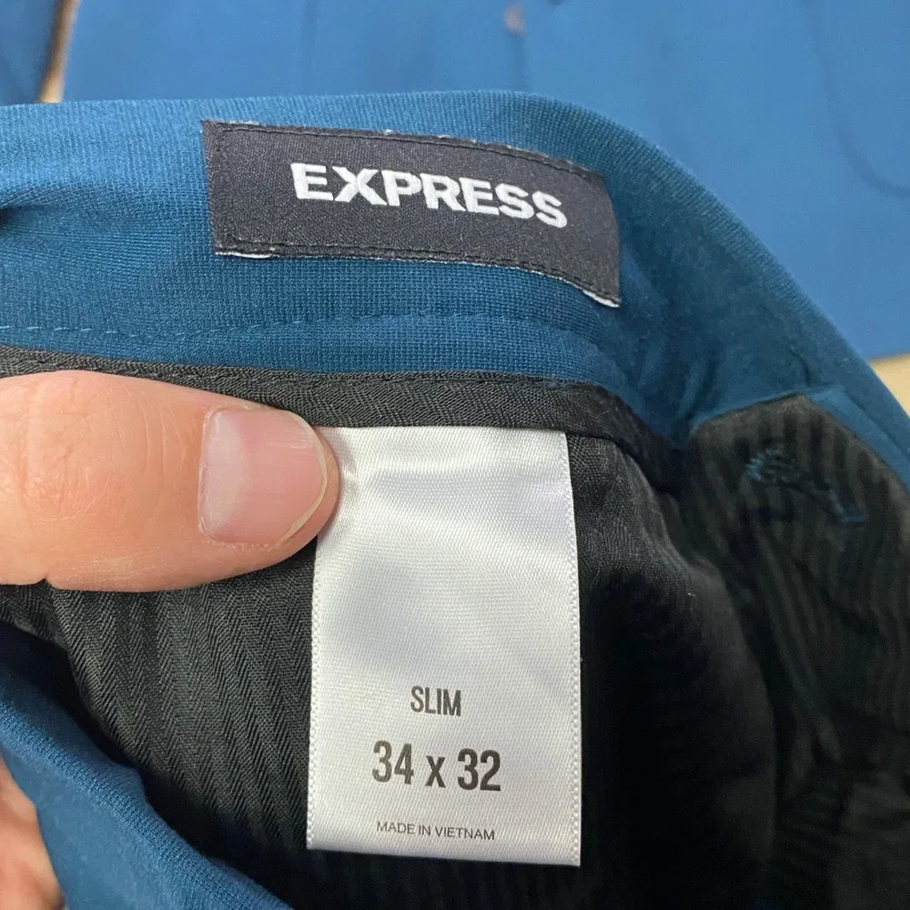 Express Suit 42L 34W Slim Fit 2-Piece Cotton Blend Stretch Teal Blue Modern